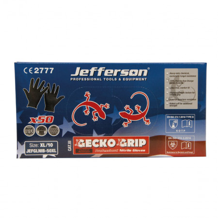 Jefferson Gecko Grip Professional Black Nitrile Gloves L - Box 50