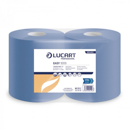 Lucart Easy 100B Blue 2-Ply Industrial Wiper Rolls - Pack 2