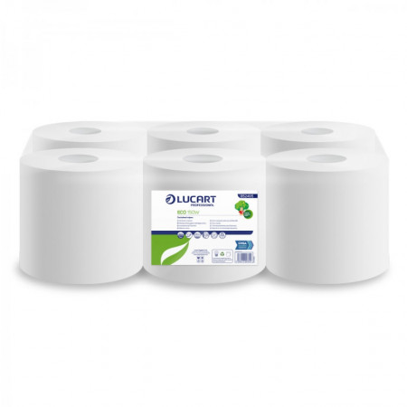 Lucart Eco 150W White 2 Ply Centrefeed Wiper Rolls - Pack 6